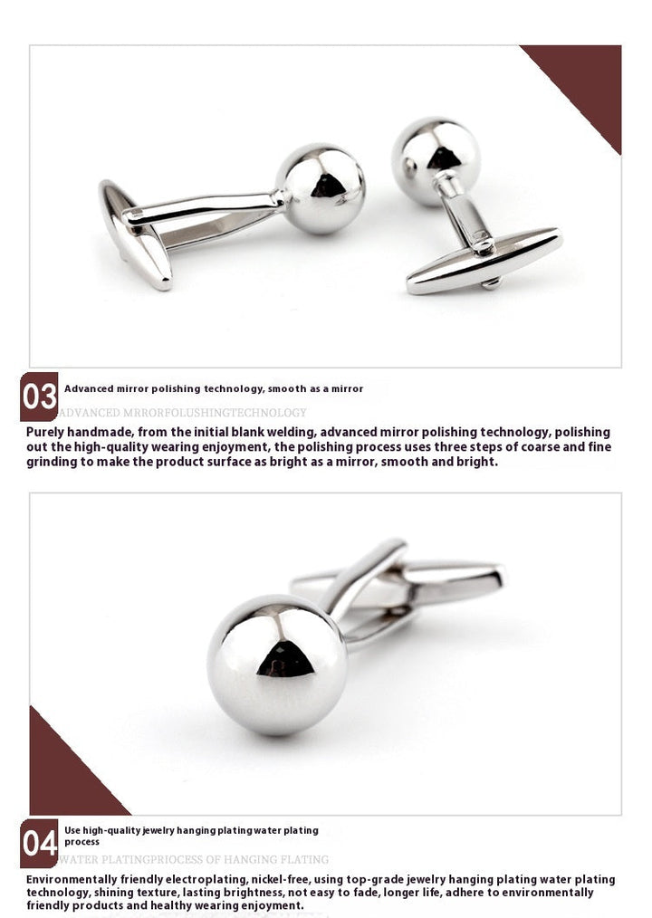 Silver Steel Ball Shape Metal Cufflinks French Shirt Men's Cufflink