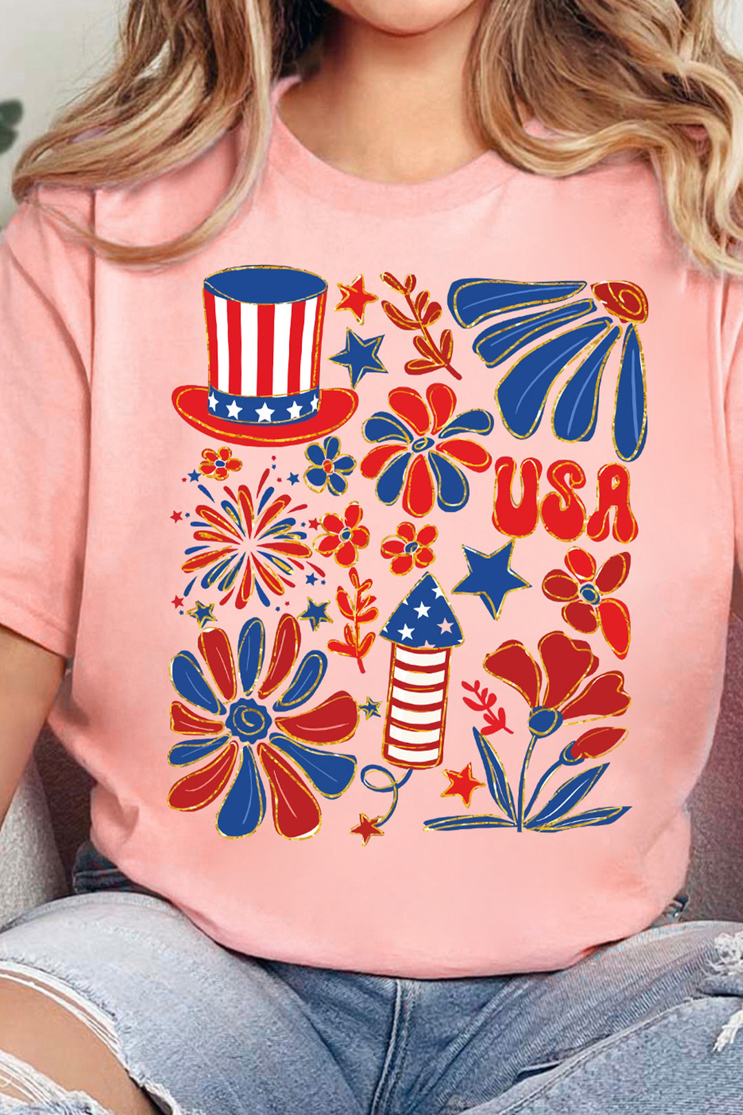 Pink USA Independent Day Celebration Graphic Tee