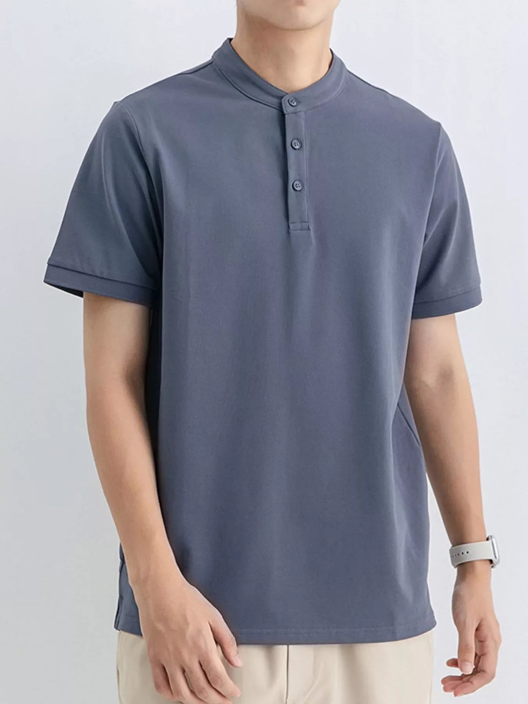Men's Plus Size Button Detail Short Sleeve Top