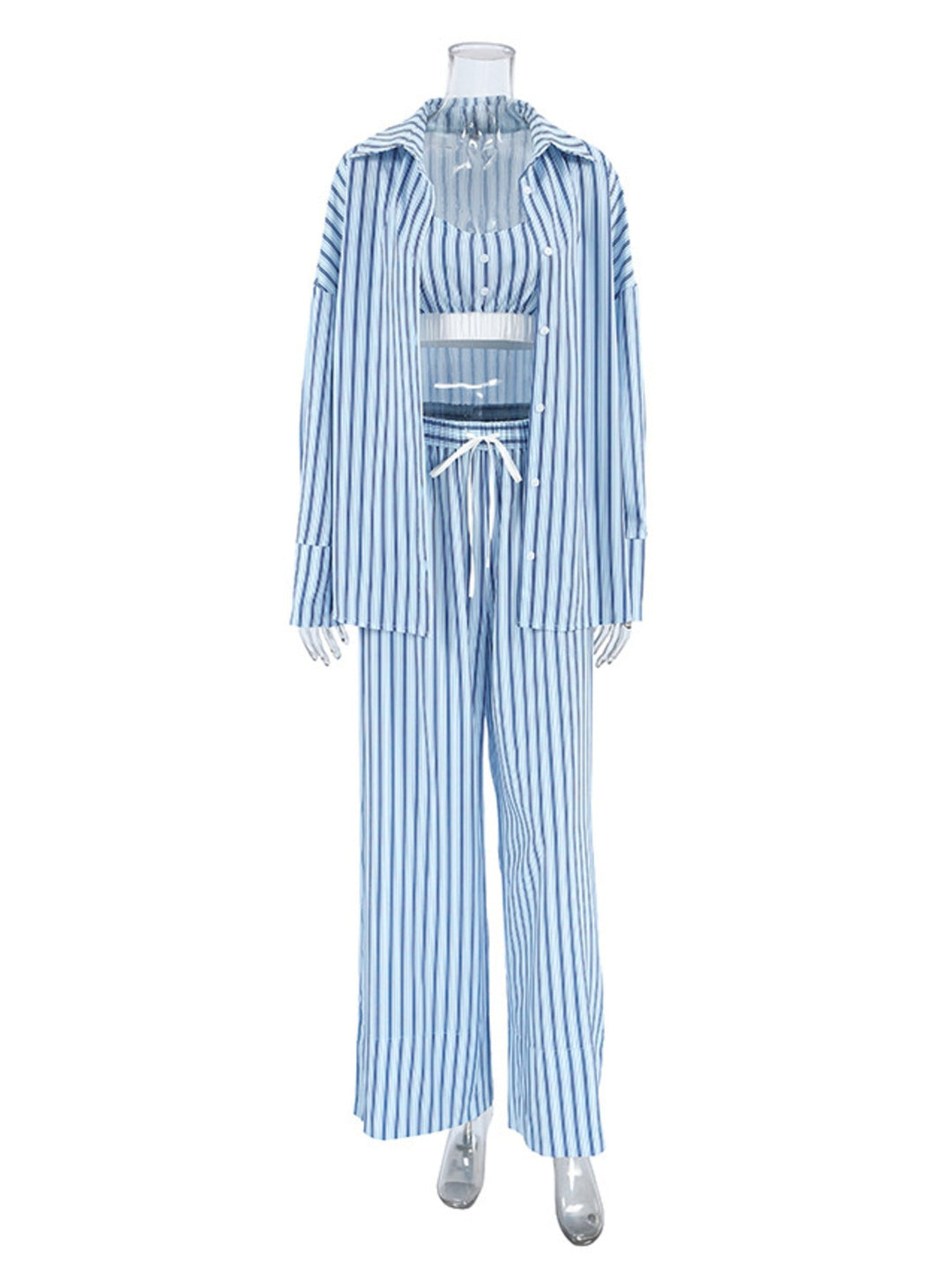 Striped Cami & Shirt and Pants Lounge Set
