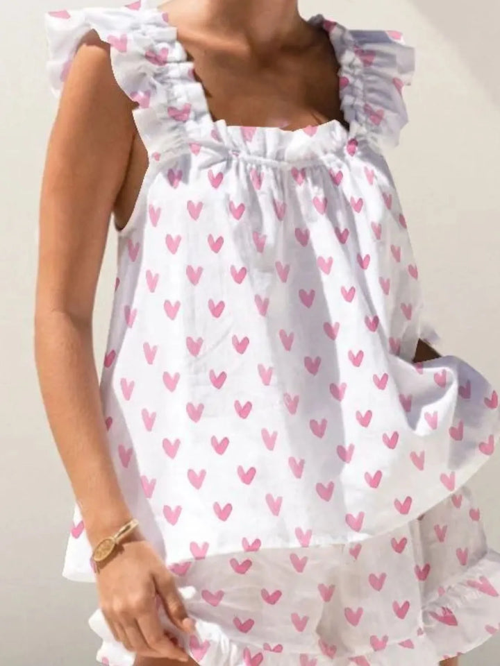 Ruffled Striped Tank and Shorts Set