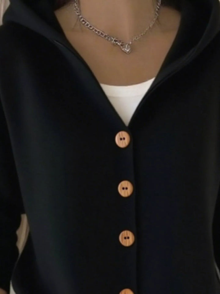 Full Size Hooded Button-Front Soft Knit Cardigan Plus Size