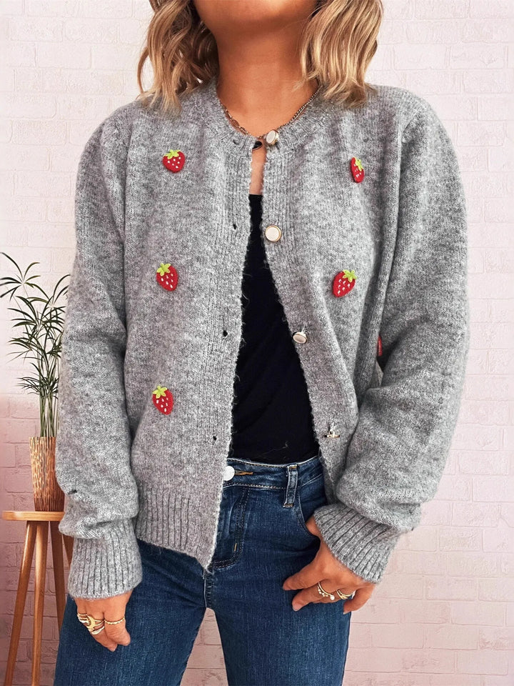 Strawberry Button Up Long Sleeve Cardigan