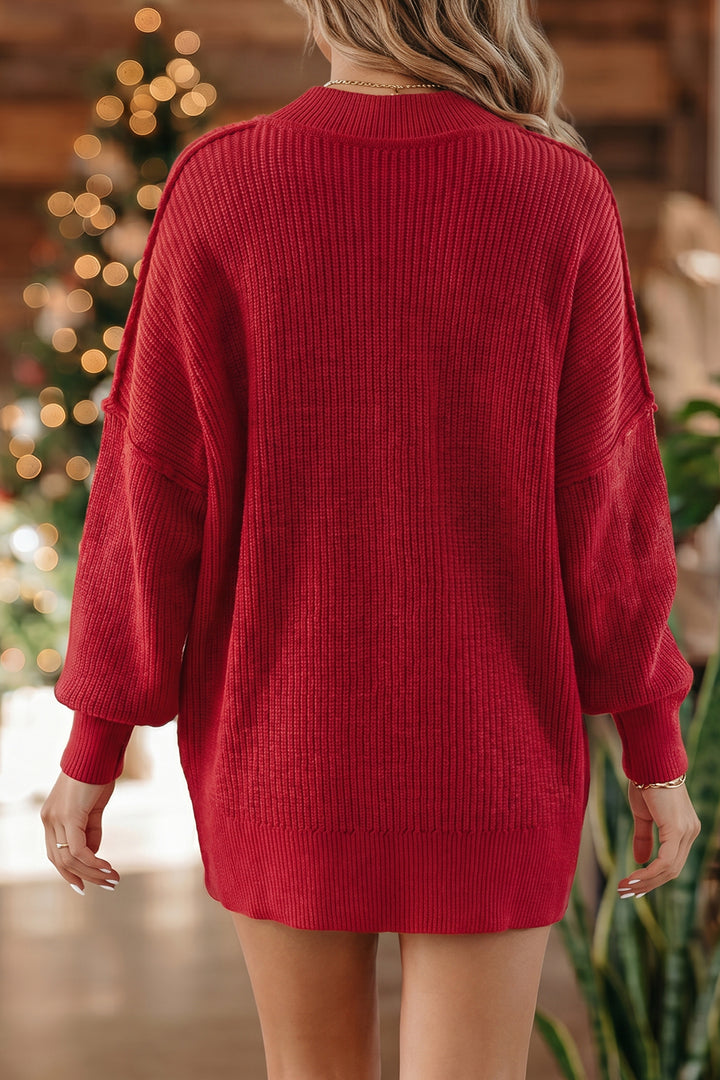 Chestnut Long Sleeve Ribbed Knit Stand Neck Regular Fit Pullover Sweater