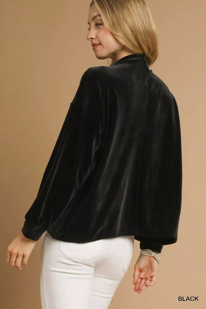 Umgee Ribbed Drawstring Hem Knit Top