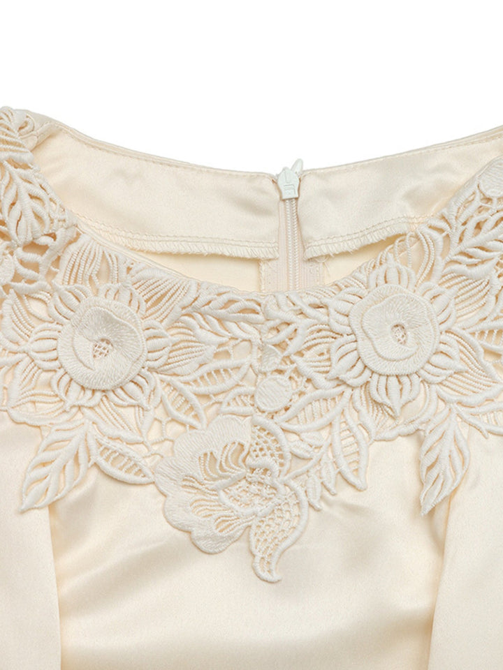 Lace Trimmed Short Sleeve Blouse