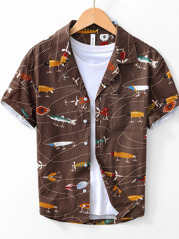 Men's Printed Button Up Short Sleeve Shirt