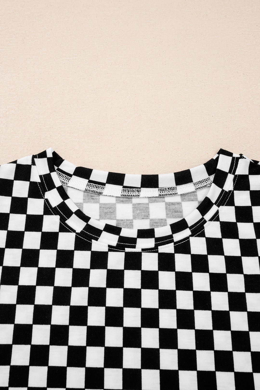 Black Checkered Print Half Sleeve Tee 2pcs Lounge Pant Set