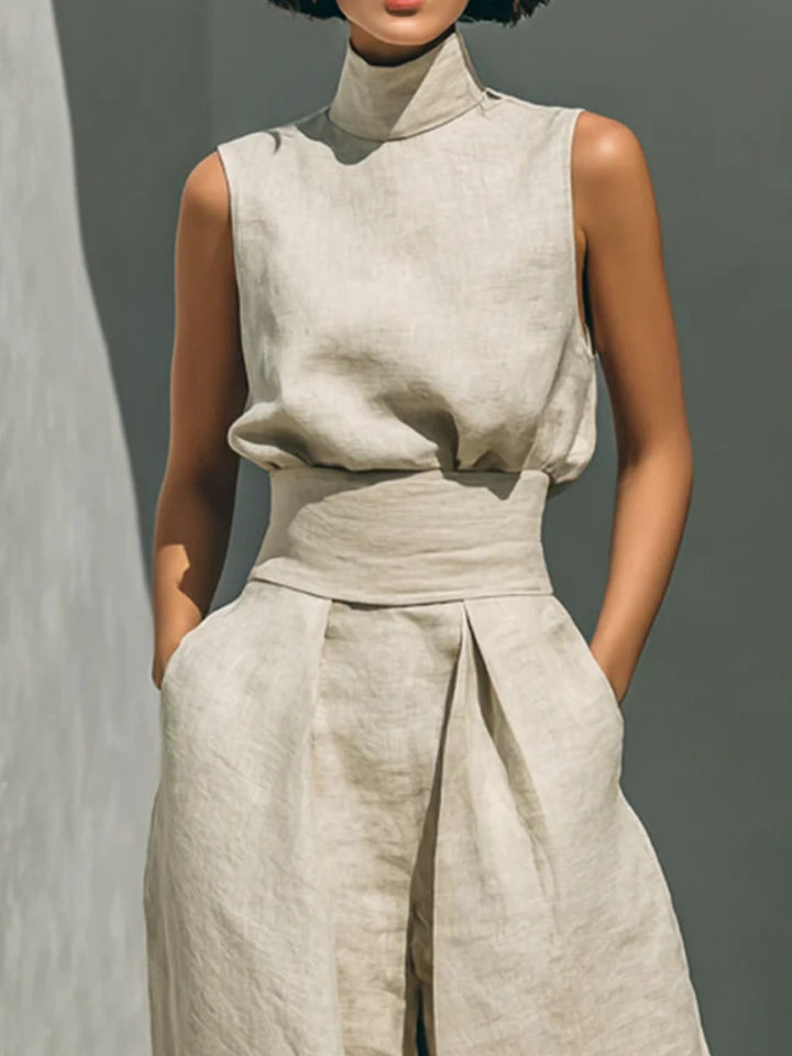 Turtleneck Sleeveless Top and Pants Set