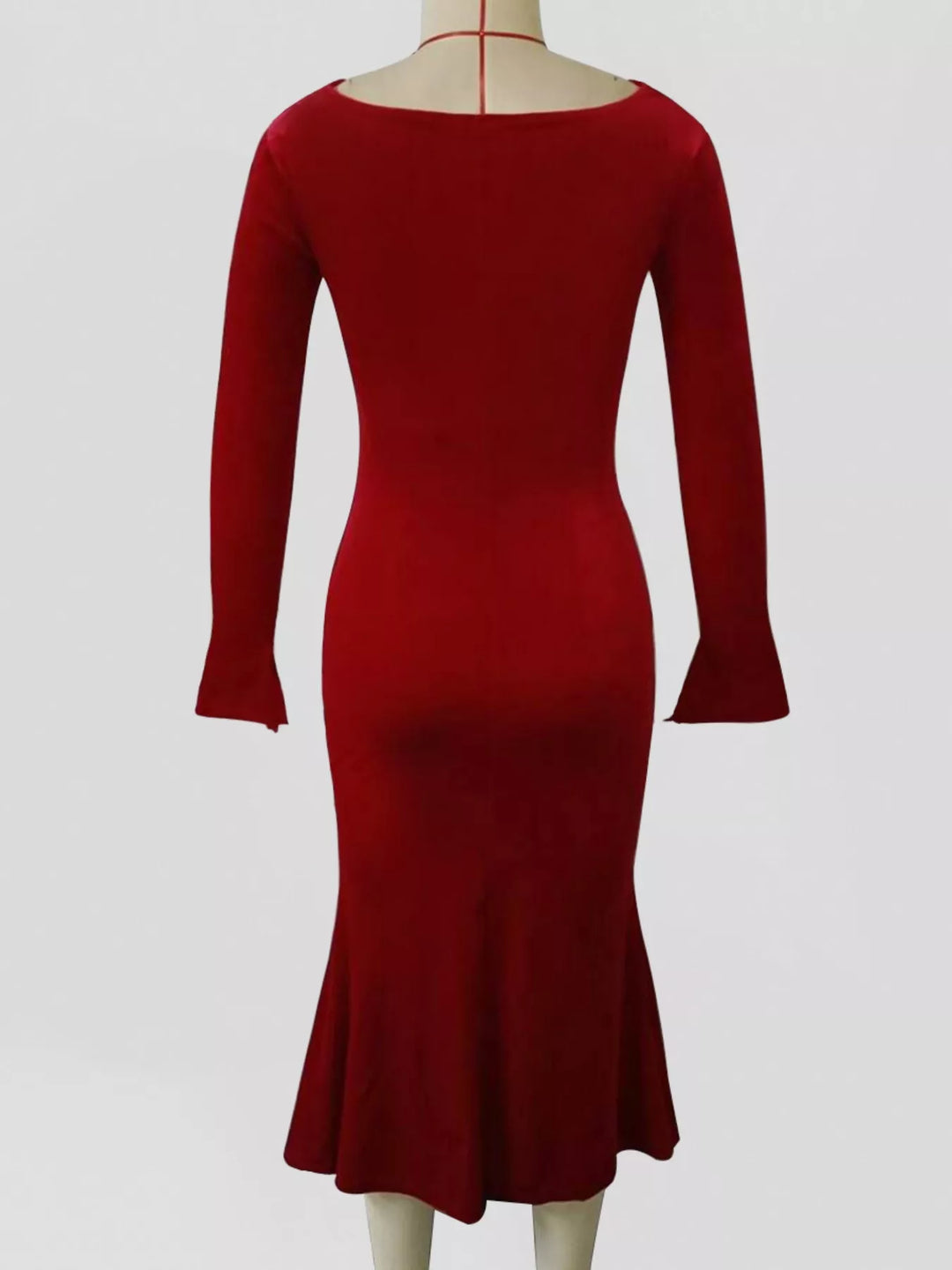 Velvet Cowl Neck Long Sleeve Midi Dress