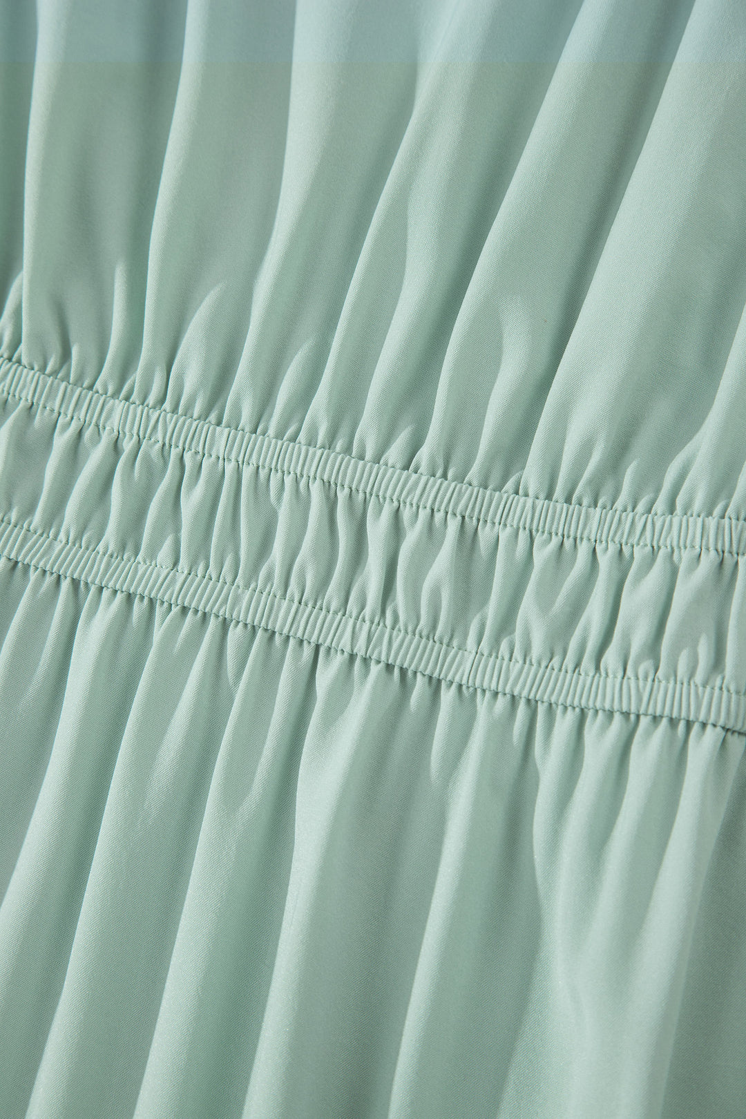 Clearly Aqua Solid Color V Neck Short Puff Sleeve High Waist Tiered Maxi Dress