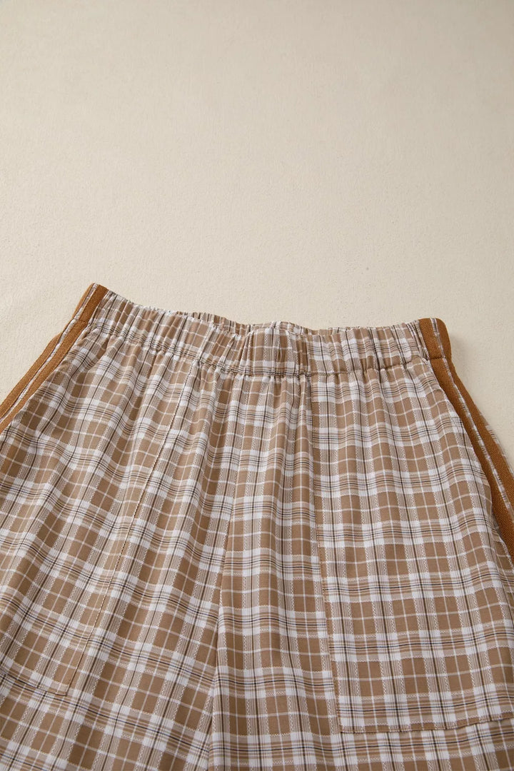 Plaid Print Tie Detail Casual Pants
