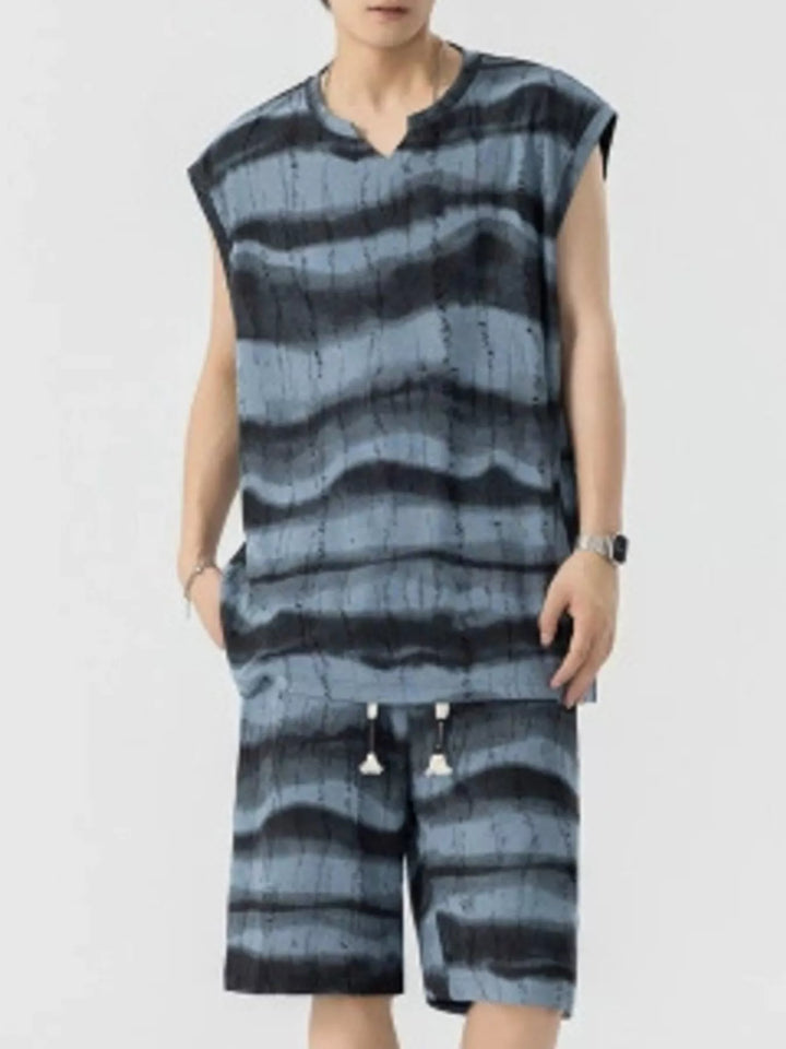 Men's Plus Size Striped Tank and Shorts Set