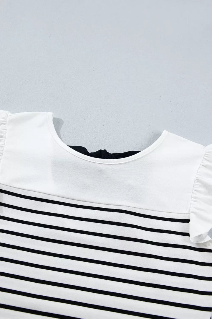 Stripe Contrast Knot Back Ruffle Trim Tank Top