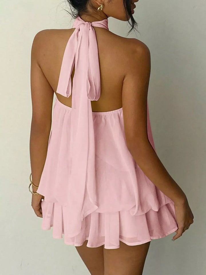 Halter Neck Ruched Mini Dress