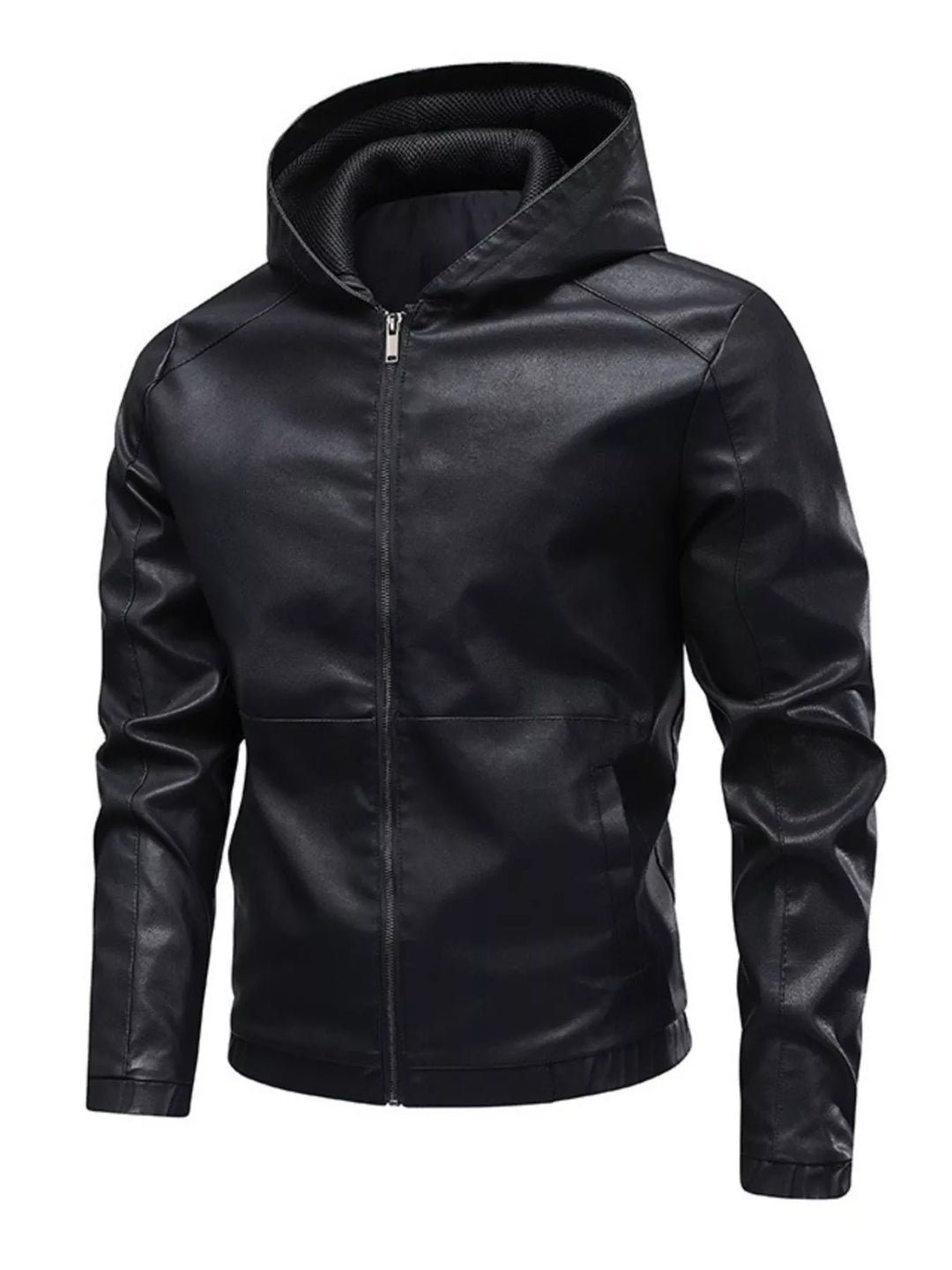 Men's Hooded Faux Leather Moto Jacket