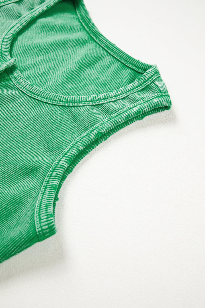 Bright Green Vintage Distressed Ribbed Mineral Wash Tank Top