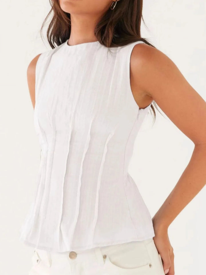Back Lace Up Sleeveless Top with Cinched Waist Design