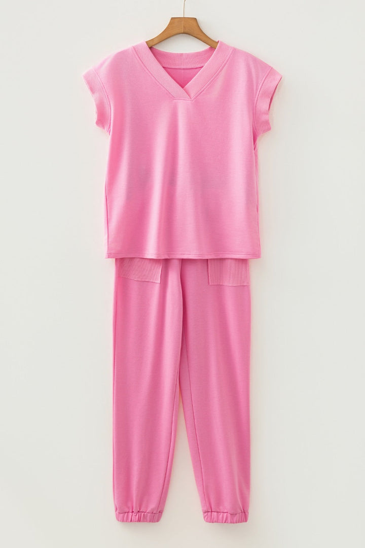 Short Sleeve Top and Drawstring Pants Set
