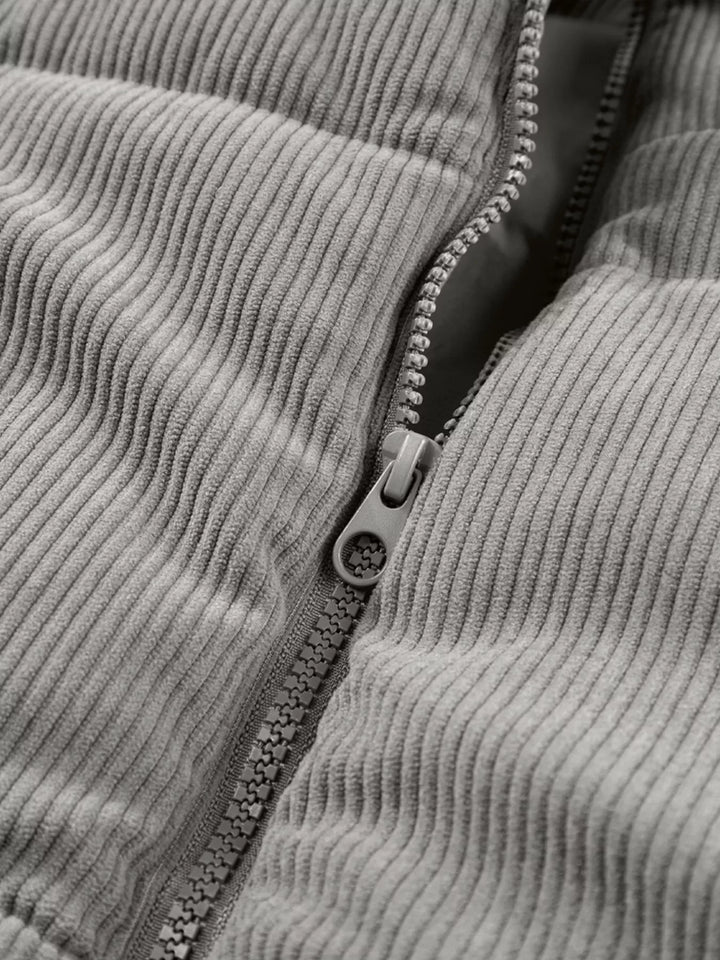 Corduroy Stand Neck Zipped Puffer Vest