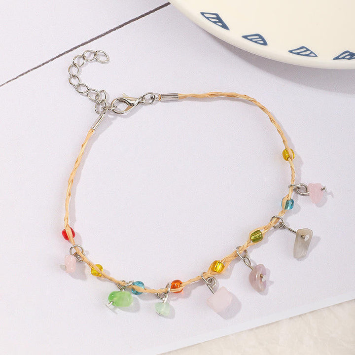 Raffia Pebble Bracelet, Hand-woven Bracelet, Raffia Anklet