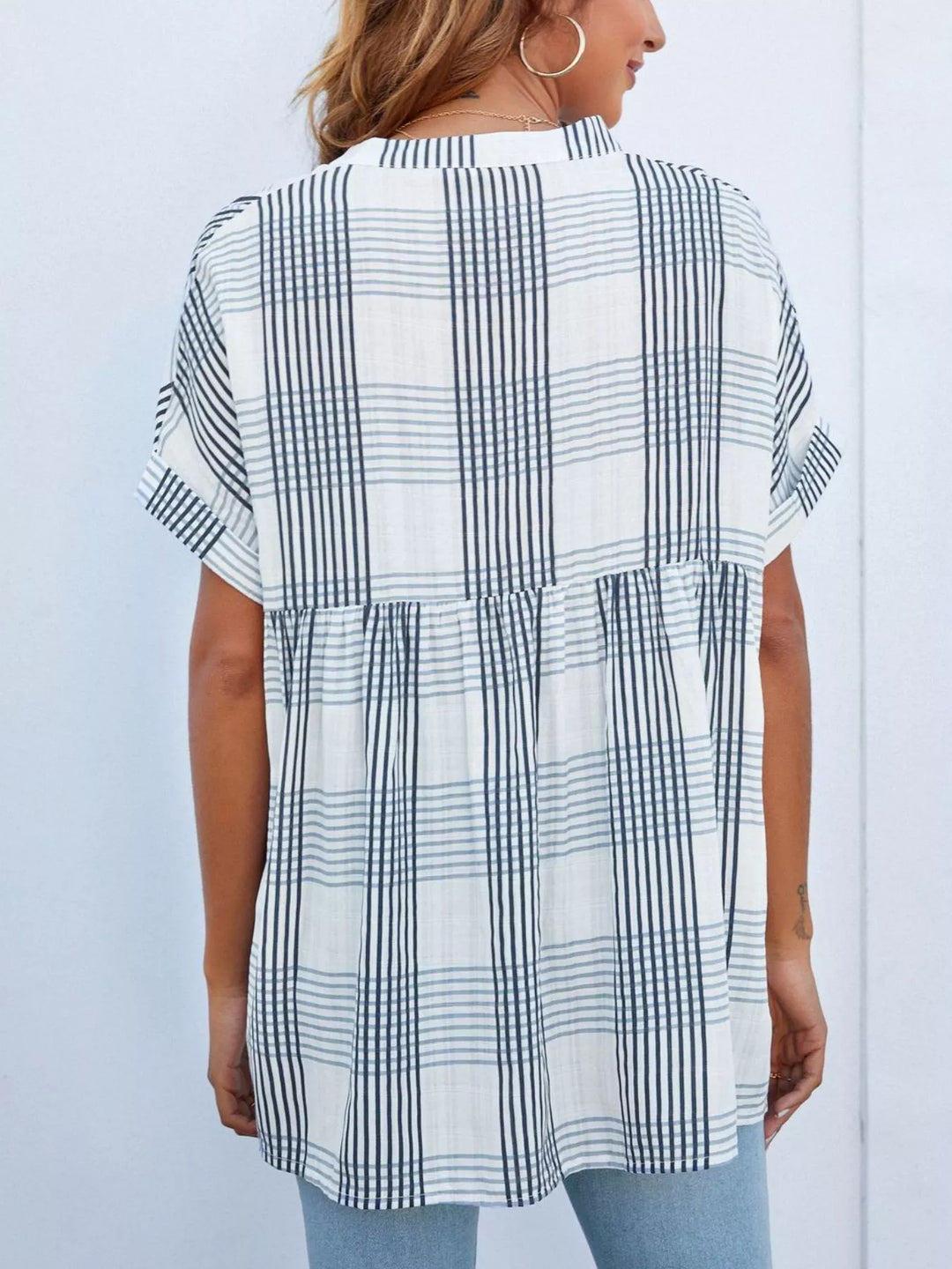 Notched Short Sleeve Blouse