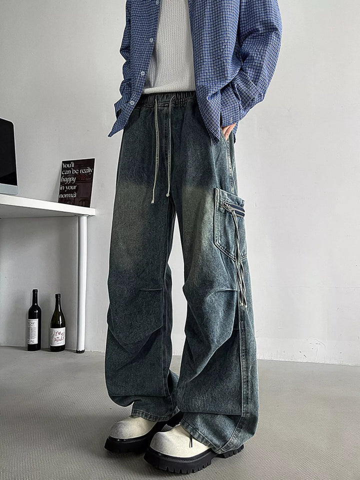 Men's Plus Size Loose Fit Cargo Jeans with Drawstring
