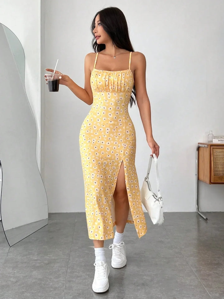 Slit Bodice Midi Cami Dress
