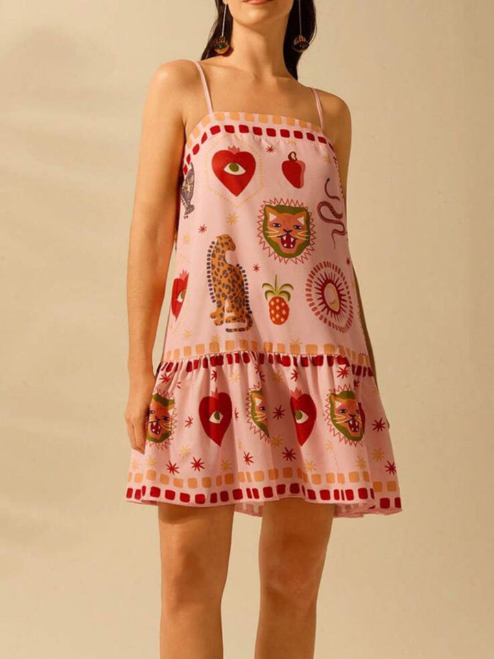 Printed Ruffle Hem Mini Dress