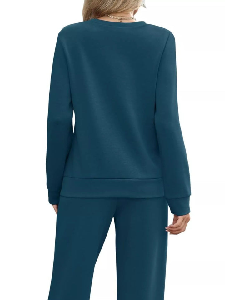 Full Size Casual Long Sleeve Top and Pants Set Plus Size