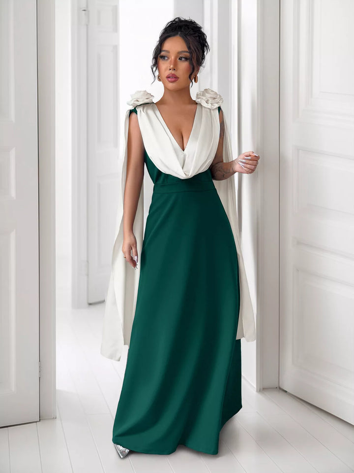 Floral Applique Two Tone Maxi Dress