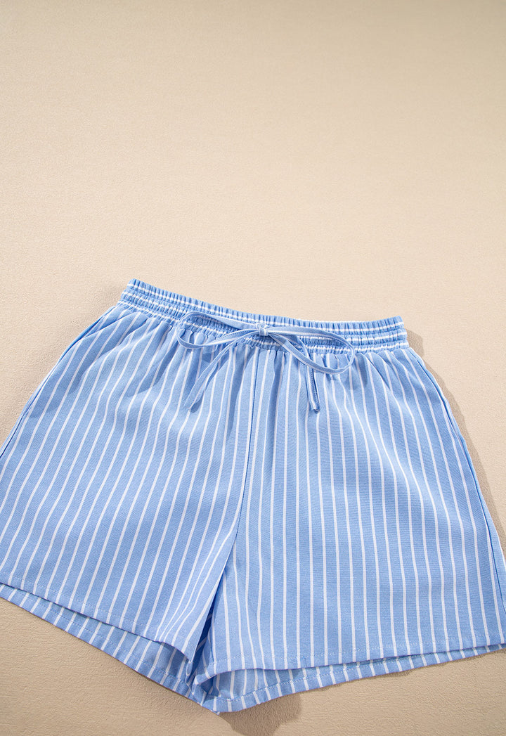 Striped Bowknot Detail Puff Sleeve Top and Shorts Set
