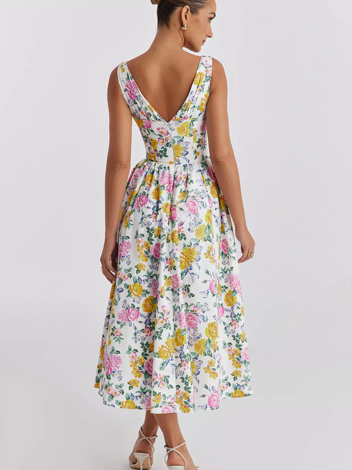 V-Neck Sleeveless Midi Dress