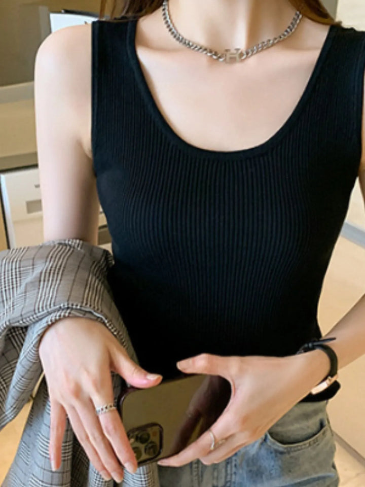 Plus Size Ribbed Scoop Neck Tank