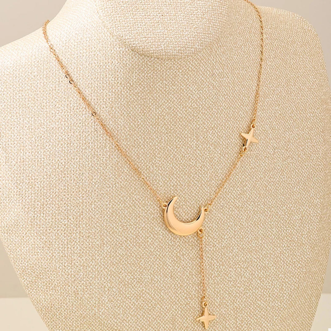 18K Gold-Plated Moon and Star Gold Chain Necklace