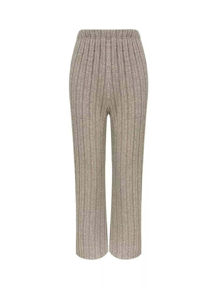 Plus Size Ribbed Knit Button-Front Top and Pants Set