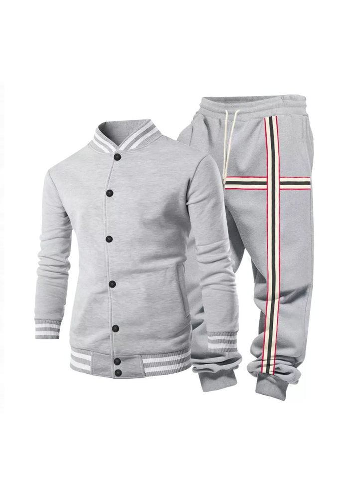 Men's Full Size Striped Long Sleeve Top and Pants Set Plus Size