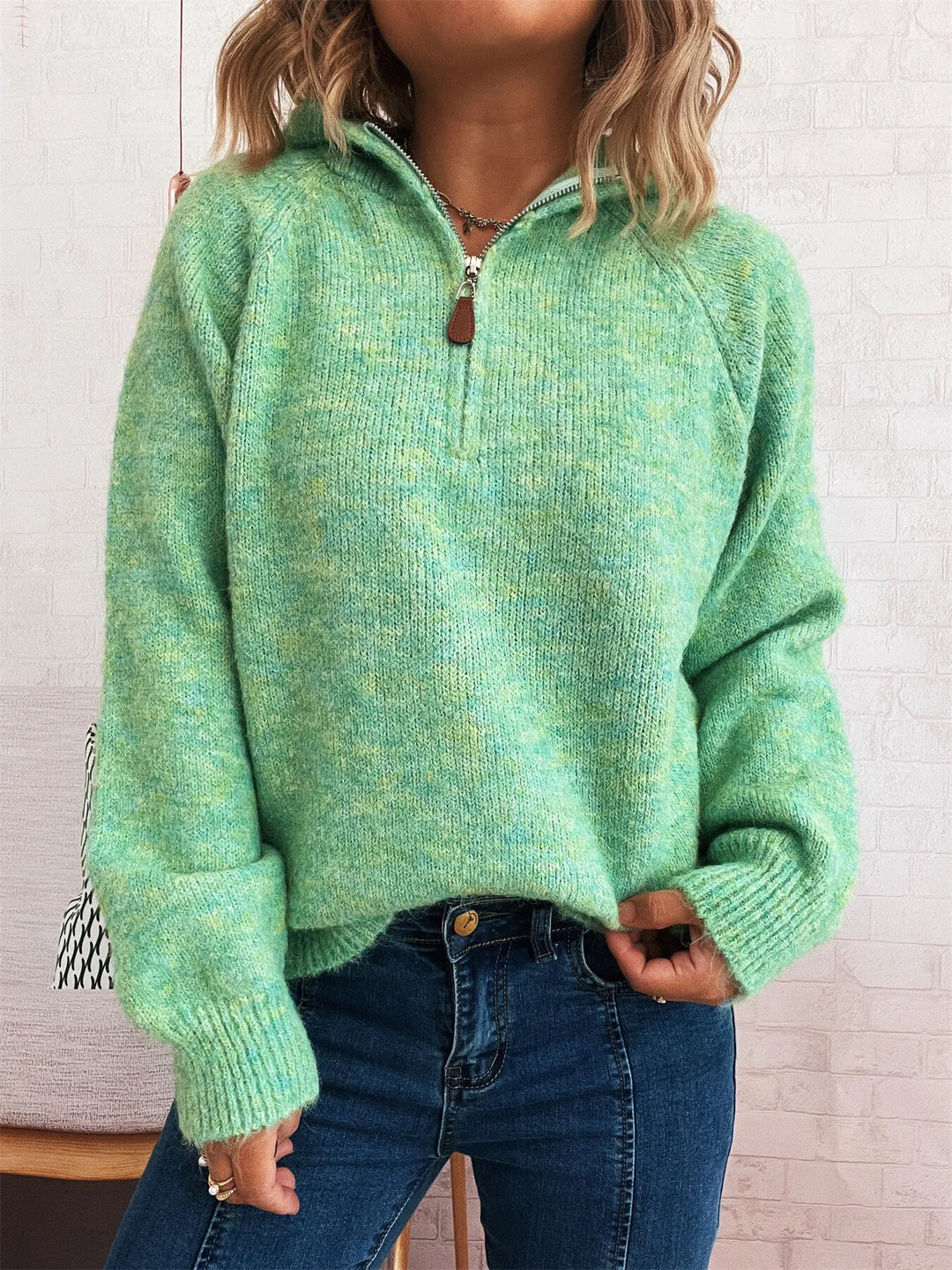 Quarter Zip Ribbed Hem Sweater