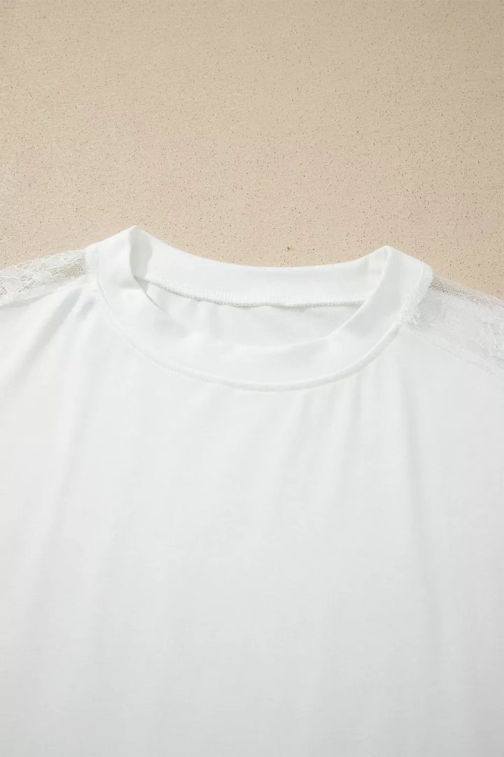 Lace Patchwork Round Neck Long Sleeve Top