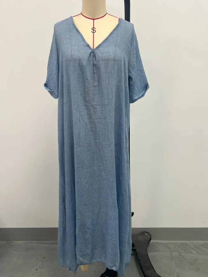 Full Size V-Neck Short Sleeve Midi Dress Plus Size