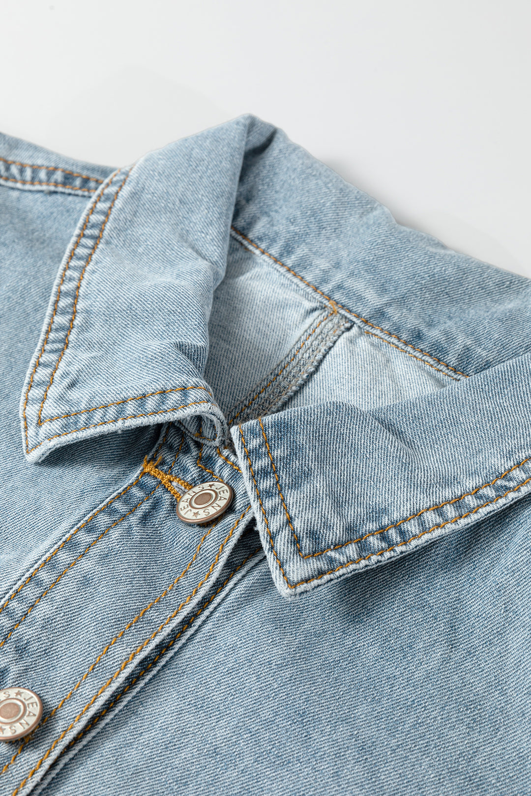Beau Blue Draw-cord Hem Light Wash Denim Jacket