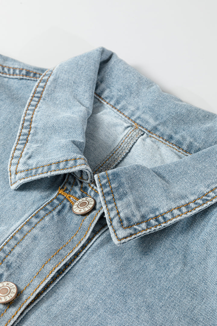 Beau Blue Draw-cord Hem Light Wash Denim Jacket
