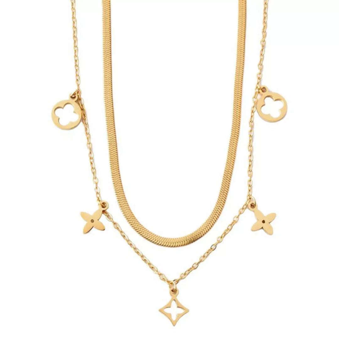 18K Gold-Plated Double Layered Charm Necklace