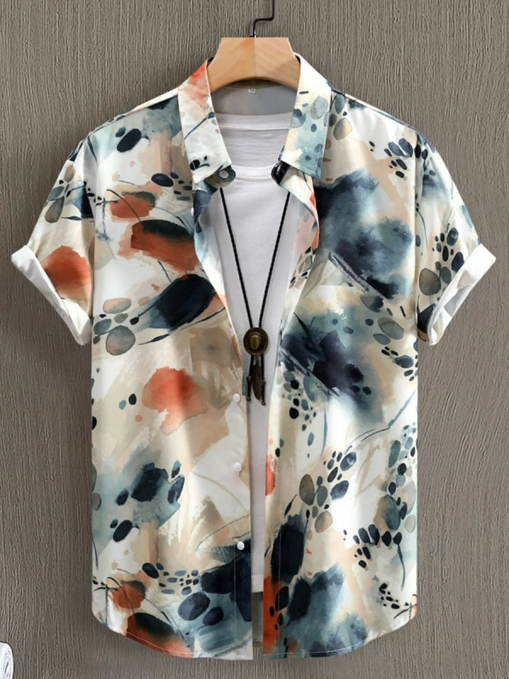 Men's Printed Button Up Short Sleeve Shirt