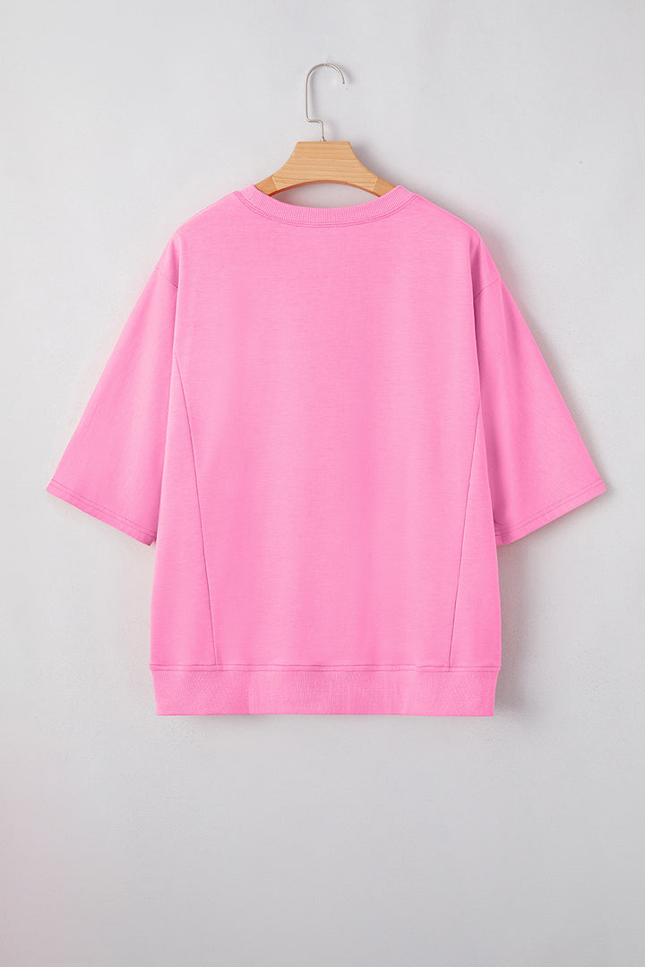 Sachet Pink Floral Patched Half Sleeve Tunic Top