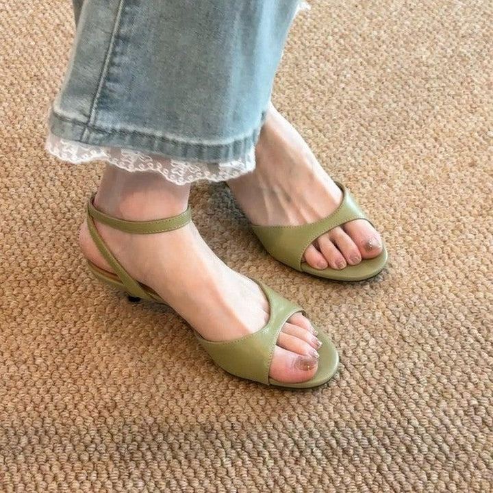 2026 Summer New Women Gentle Retro Sandals, Minimalist Fashion Comfort Kitten Heel Elegant Daily Commute Shoes, Green
