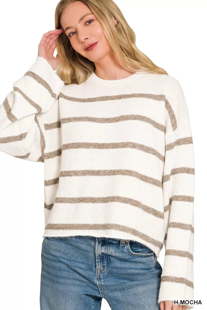 Zenana Wool Blend Striped Sweater