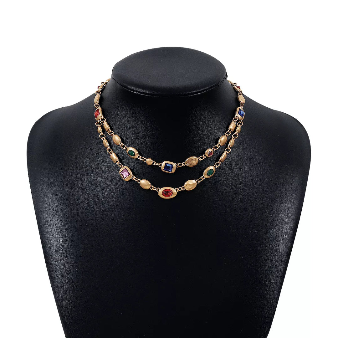 Vintage Multi-Gemstone Double Layered Necklace