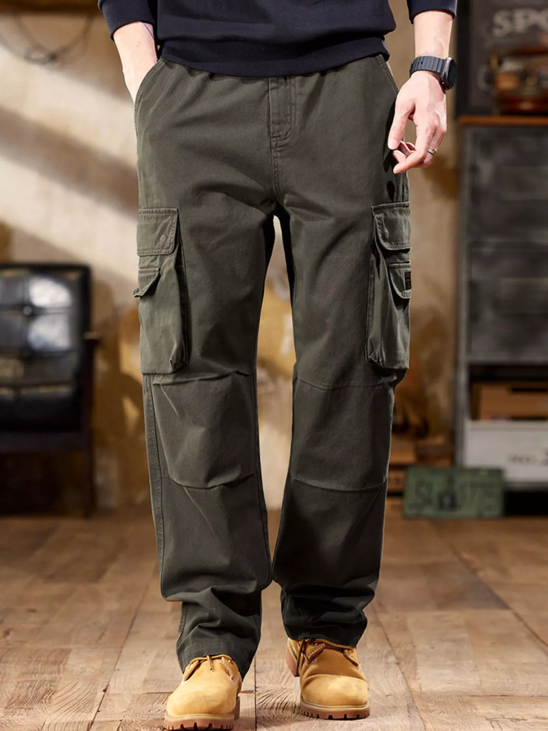 Men's Full Size Elastic Waist Cargo Pants Plus Size