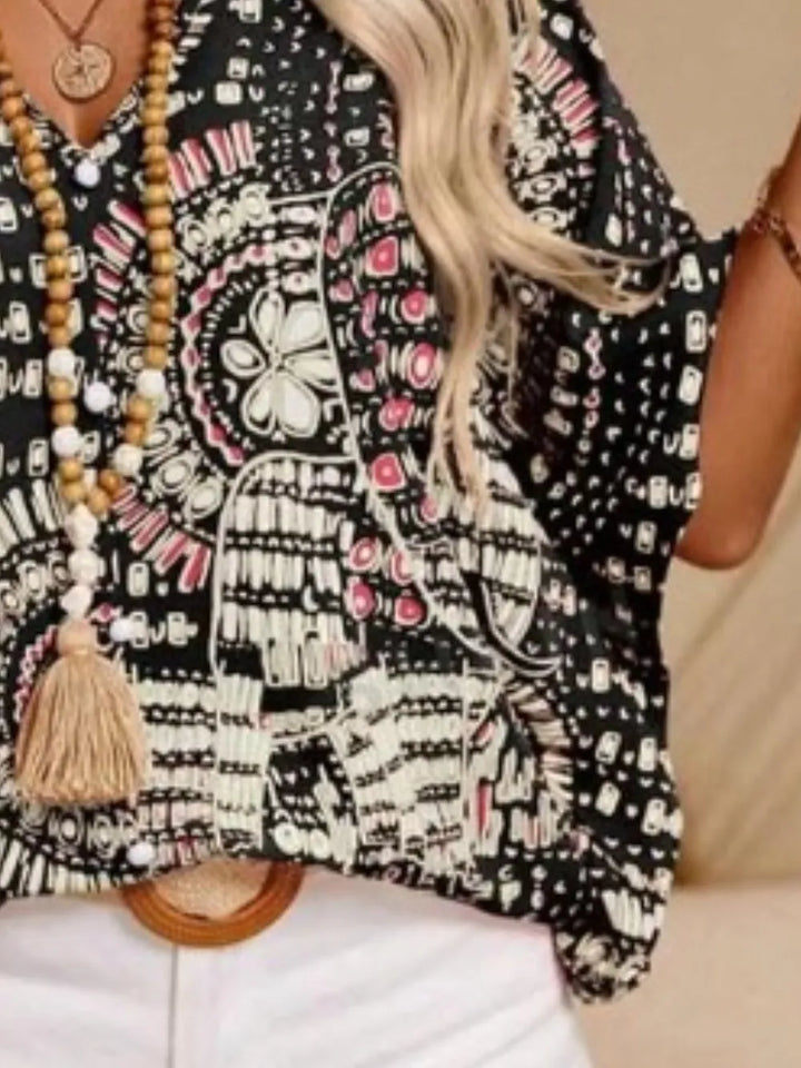 Printed V-Neck Half Sleeve Top
